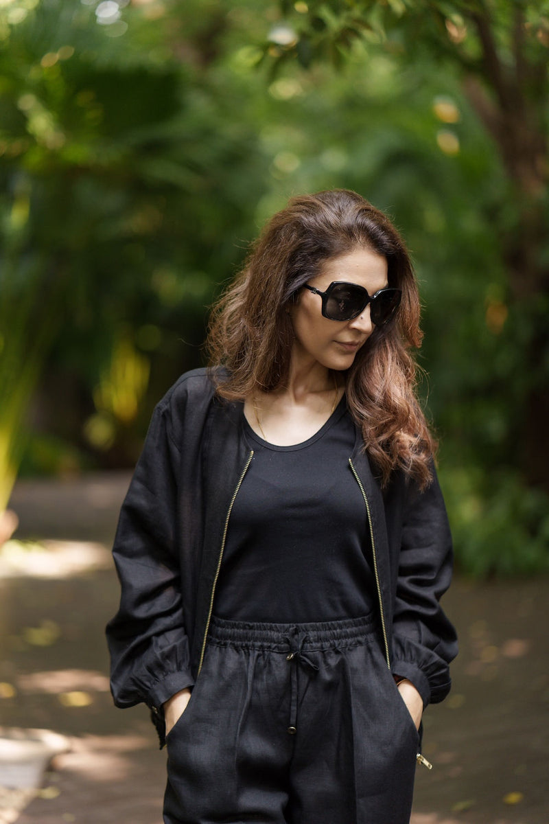 Koi Bomber linen by Zanzibar Living in black for women Worldwide