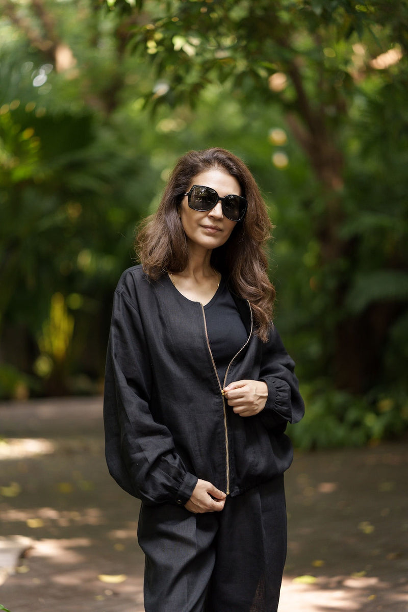 Koi Bomber linen by Zanzibar Living in black for women Worldwide