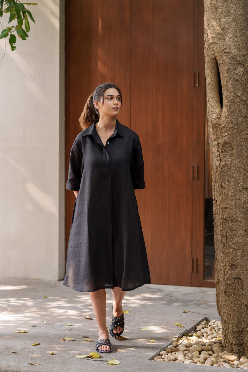 Seahorse Black-Dress linen by Zanzibar Living in black for women Worldwide