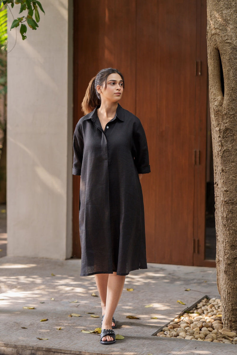 Seahorse Black-Dress linen by Zanzibar Living in black for women Worldwide