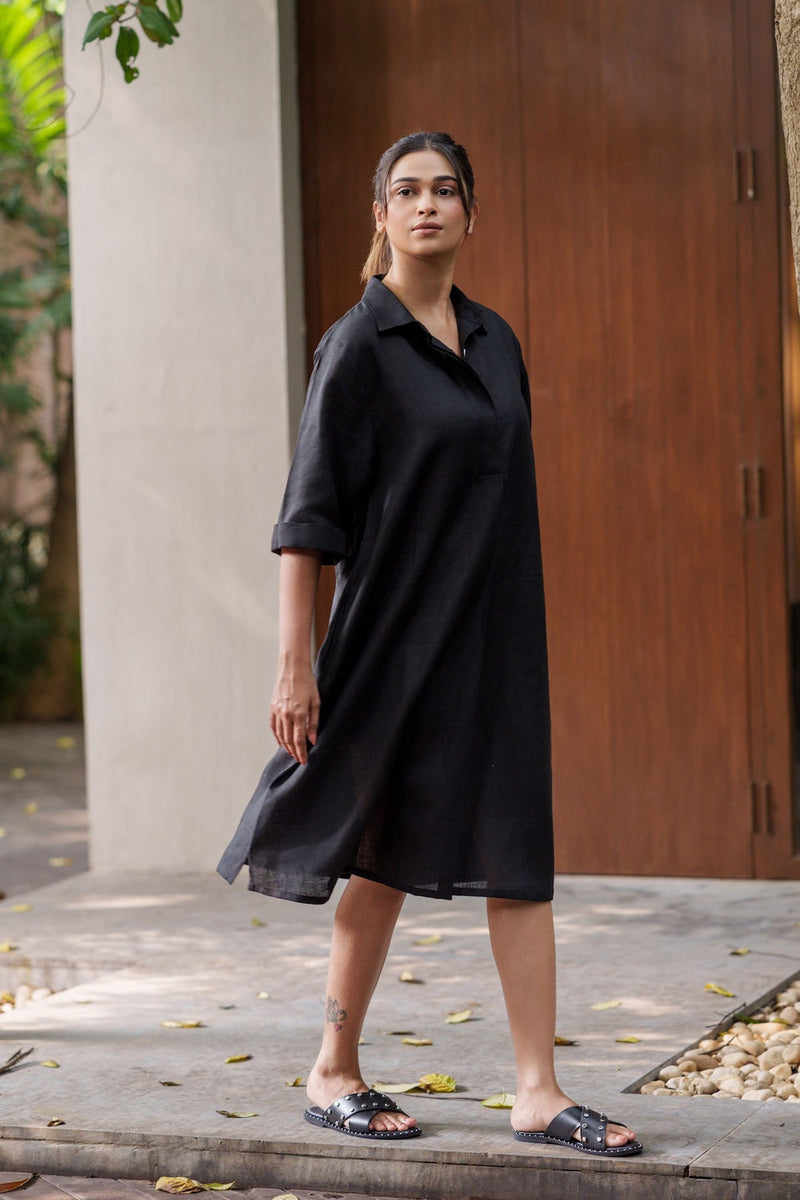 Seahorse Black-Dress linen by Zanzibar Living in black for women Worldwide
