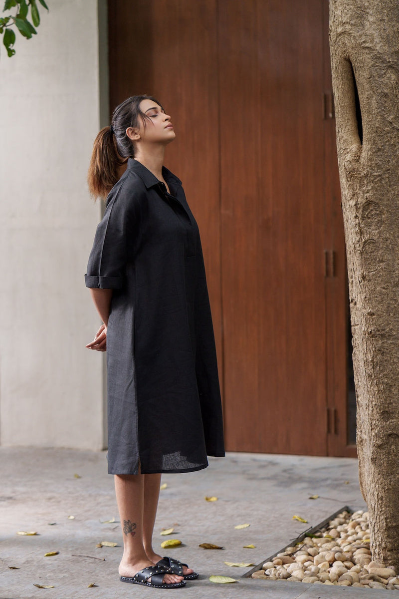 Seahorse Black-Dress linen by Zanzibar Living in black for women Worldwide