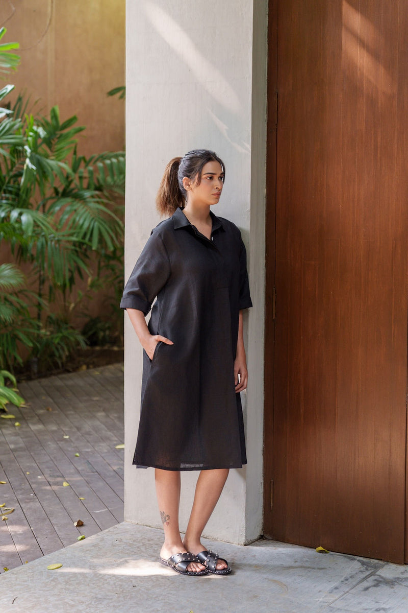 Seahorse Black-Dress linen by Zanzibar Living in black for women Worldwide