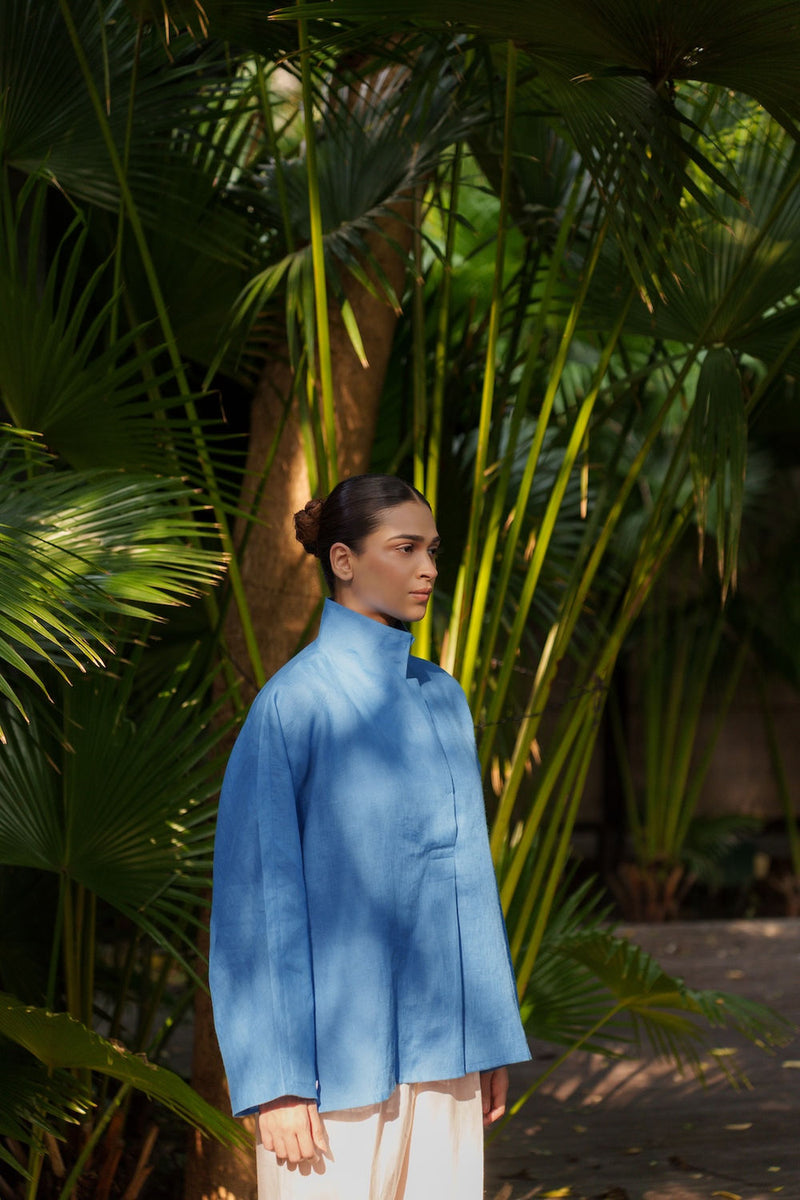 Ocean breeze Azzure-Shirt linen by Zanzibar Living in blue for women Worldwide