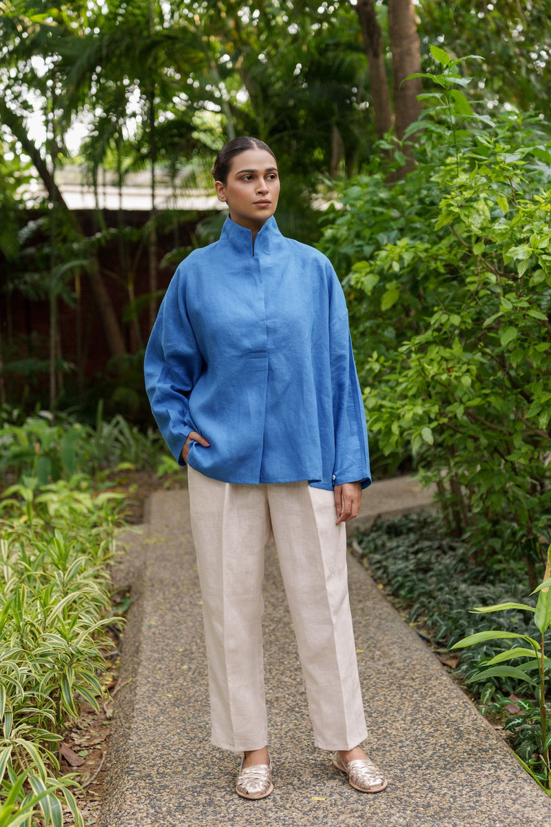 Ocean breeze Azzure-Shirt linen by Zanzibar Living in blue for women Worldwide