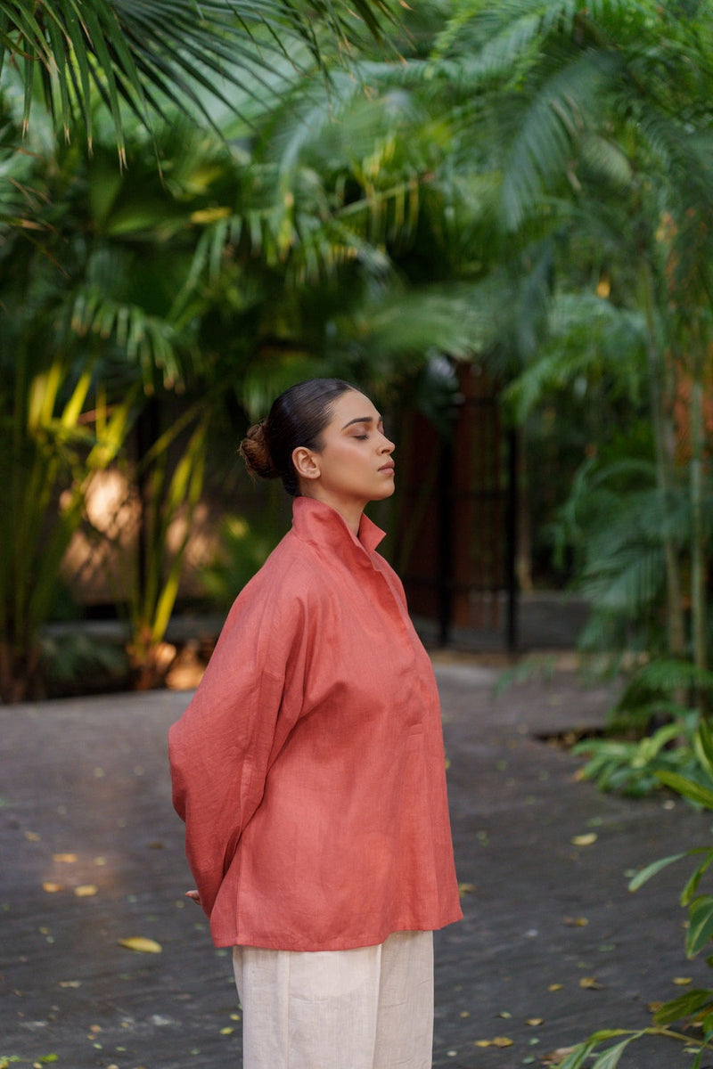 Ocean breeze Sienna-Shirt linen by Zanzibar Living in orange, sienna for women Worldwide