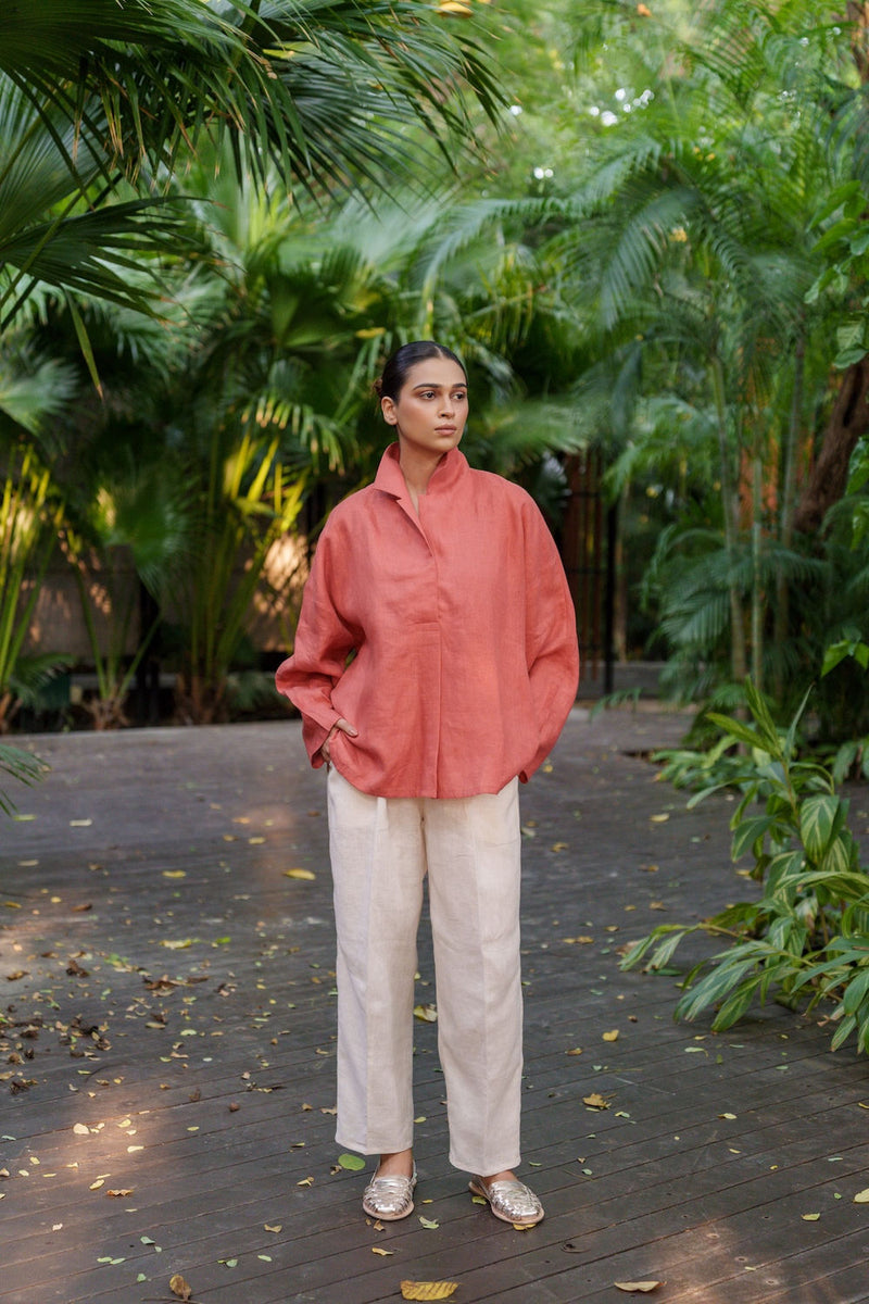 Ocean breeze Sienna-Shirt linen by Zanzibar Living in orange, sienna for women Worldwide