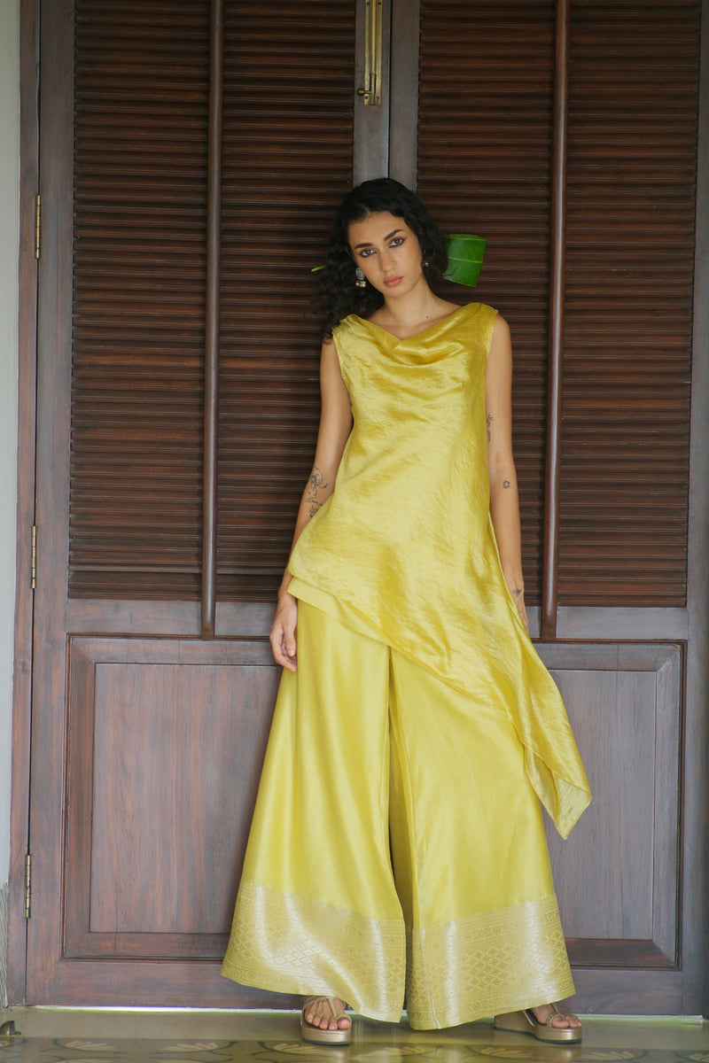 Amaltas Kurta Set dupion, chanderi silk kurta/kurta set by Myoho in yellow for women Worldwide