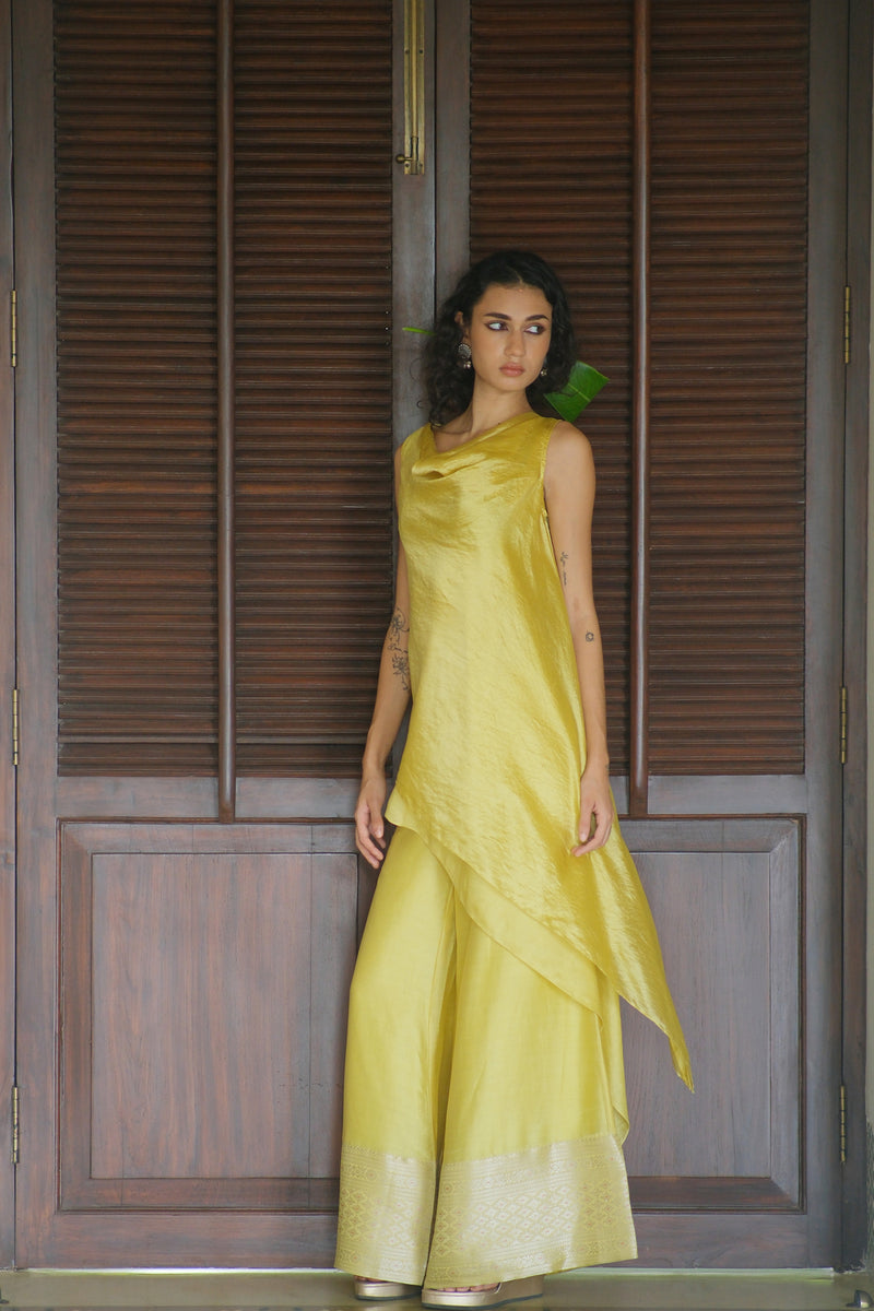 Amaltas Kurta Set dupion, chanderi silk kurta/kurta set by Myoho in yellow for women Worldwide