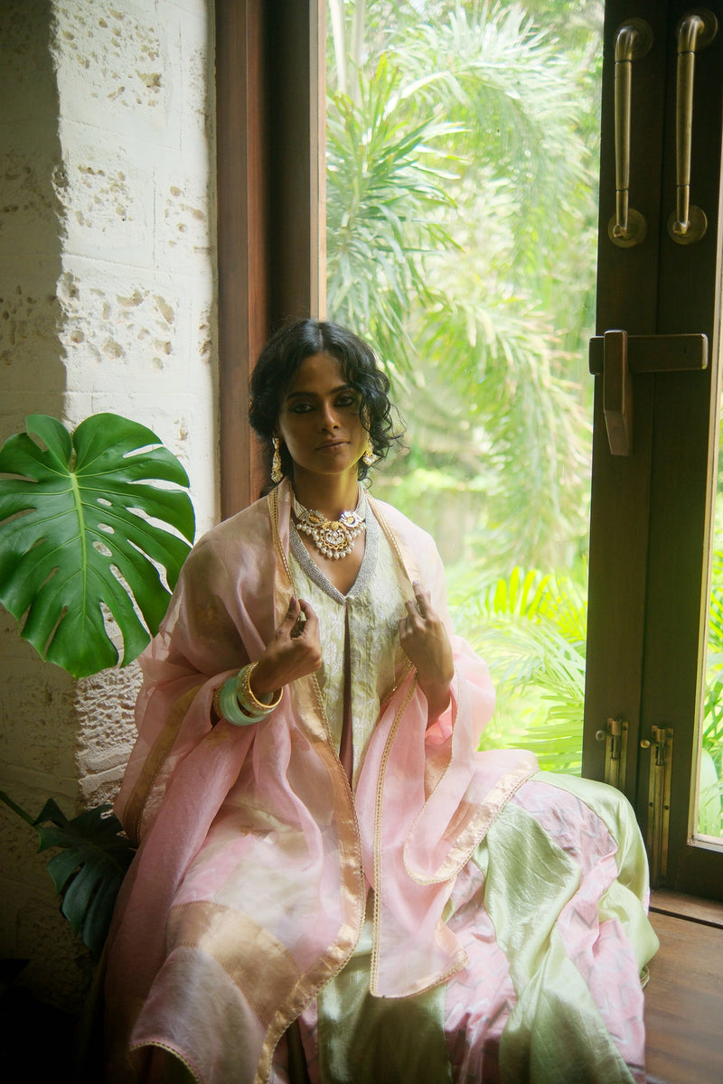 Aangan Lehenga Choli dupion, brocade lehenga sets by Myoho in sky for women Worldwide