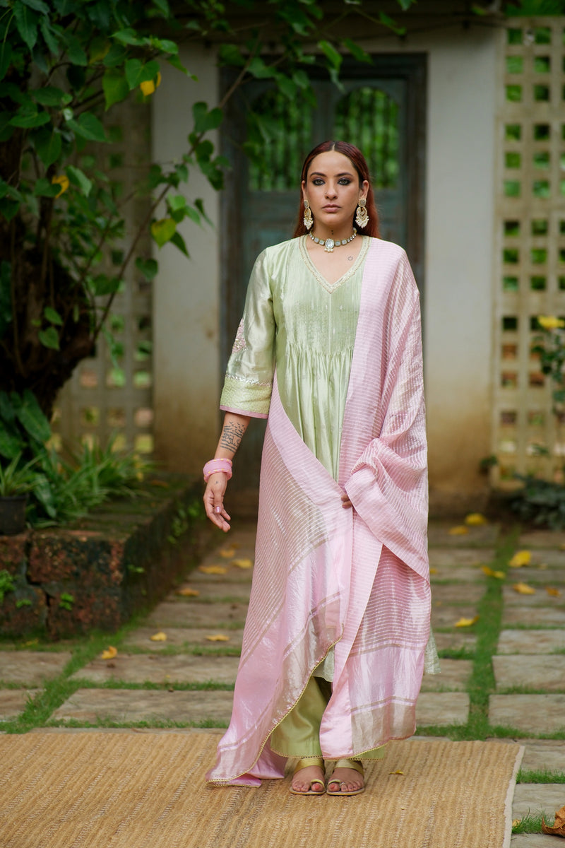 Gulmohar Kurta Set benarasi border, chanderi silk kurta/kurta set by Myoho in sky for women Worldwide