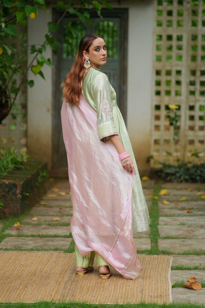 Gulmohar Kurta Set benarasi border, chanderi silk kurta/kurta set by Myoho in sky for women Worldwide