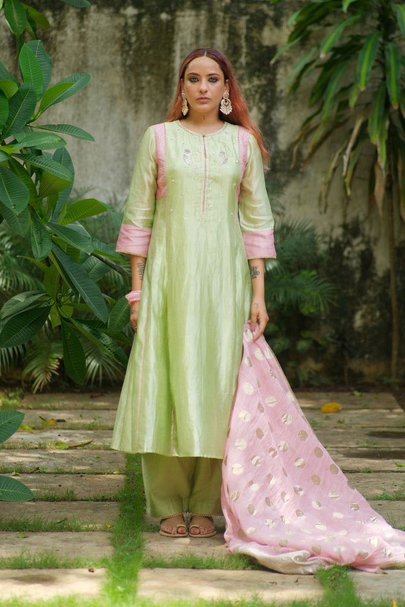 Vira Kurta Set dupion, chanderi silk kurta/kurta set by Myoho in sky for women Worldwide