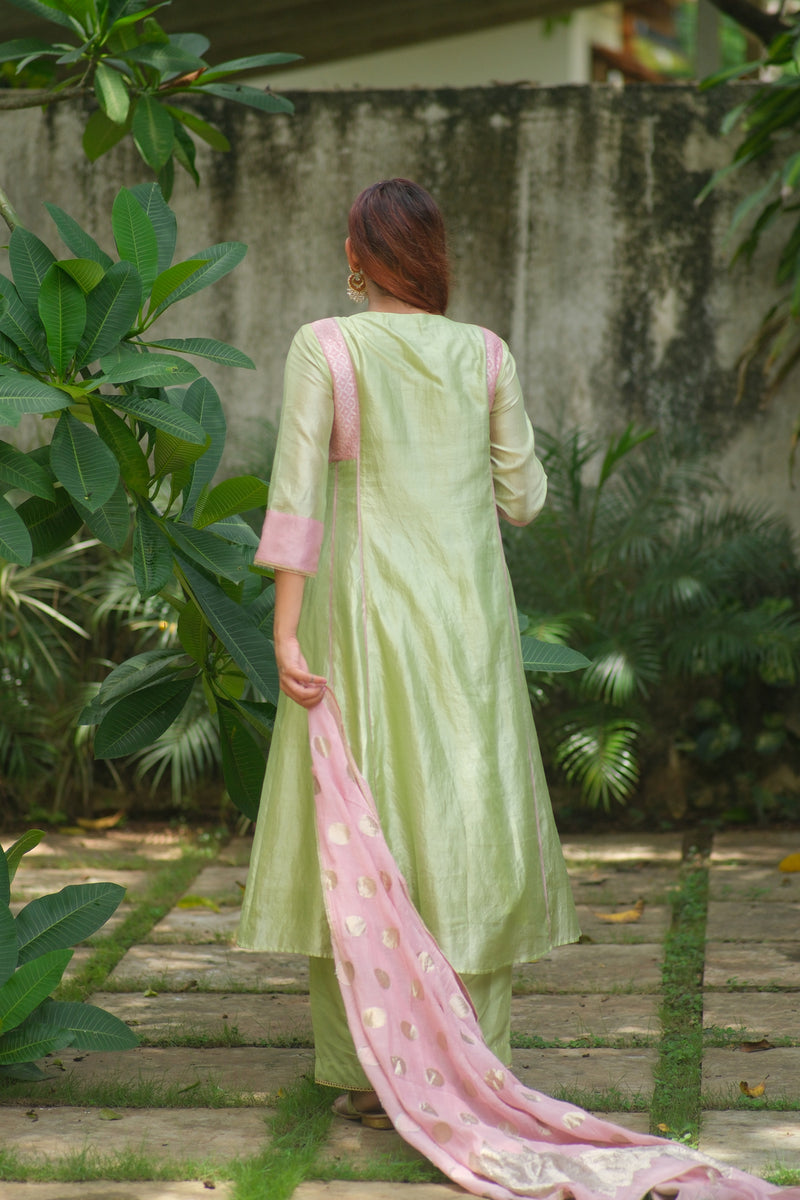Vira Kurta Set dupion, chanderi silk kurta/kurta set by Myoho in sky for women Worldwide