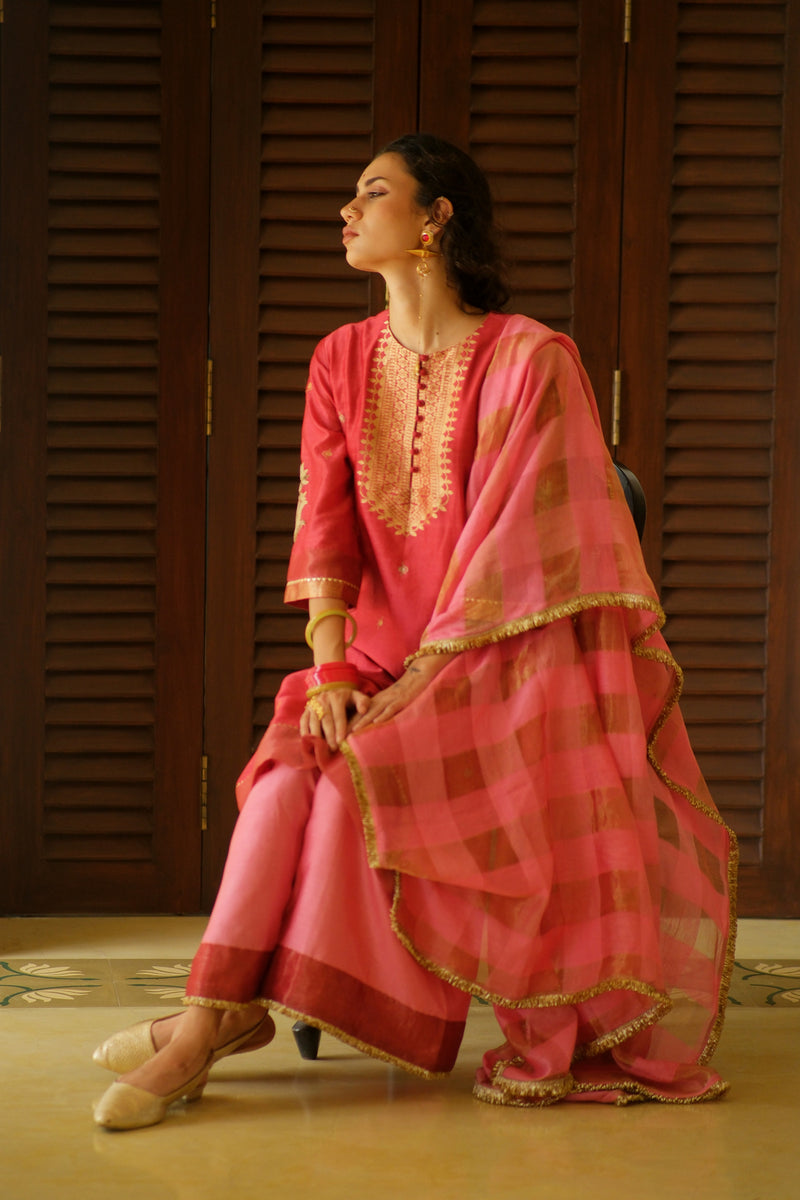 Lavanya Kurta Set chanderi silk kurta/kurta set by Myoho in red for women Worldwide