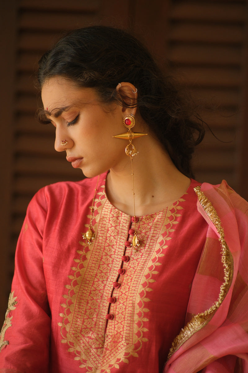 Lavanya Kurta Set chanderi silk kurta/kurta set by Myoho in red for women Worldwide