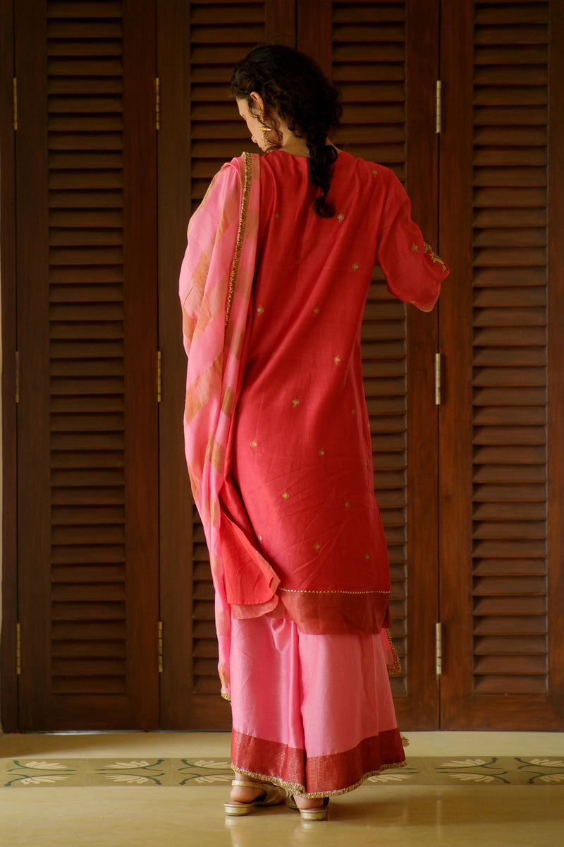 Lavanya Kurta Set chanderi silk kurta/kurta set by Myoho in red for women Worldwide