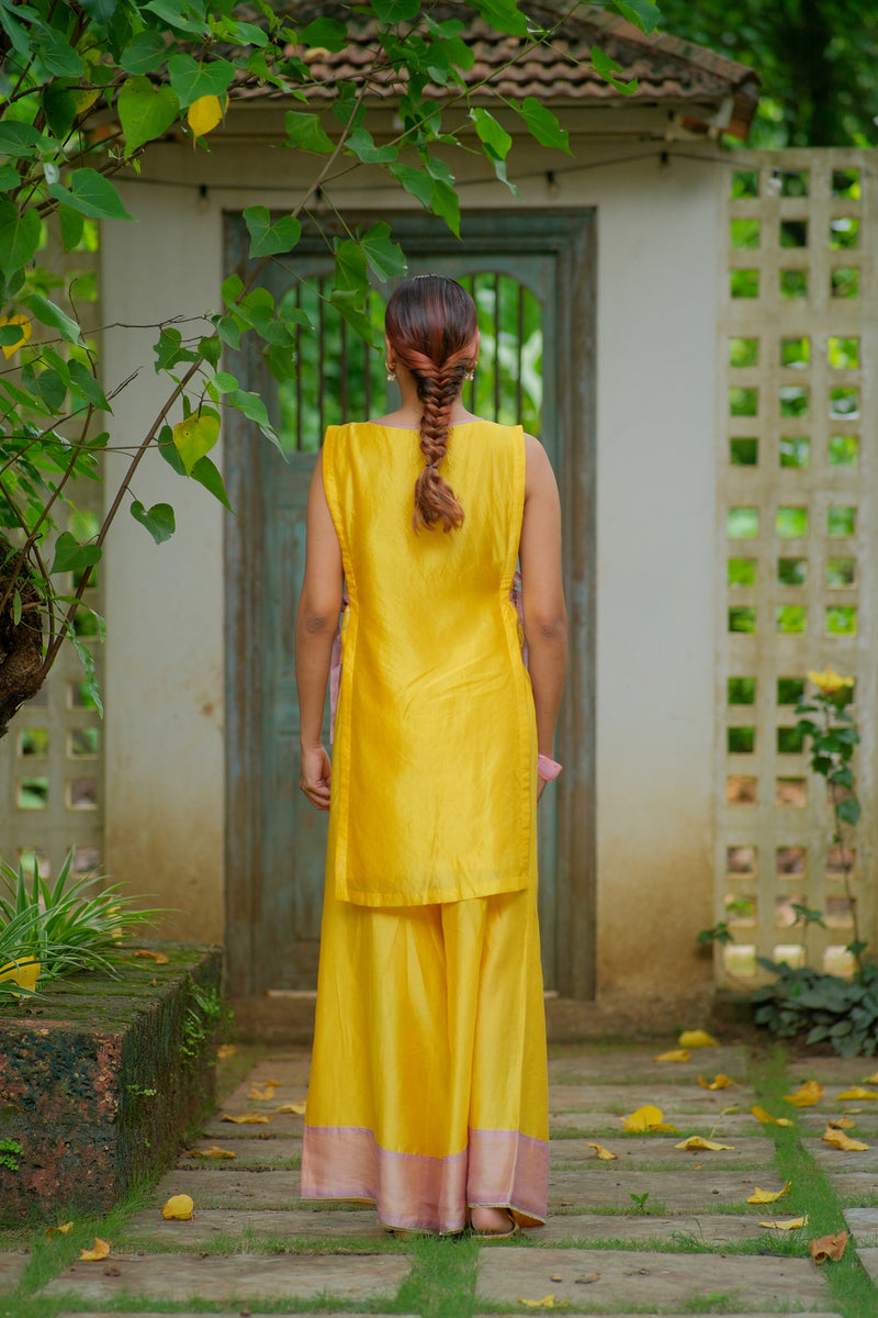Amara Kurta Set dupion, chanderi silk kurta/kurta set by Myoho in yellow for women Worldwide