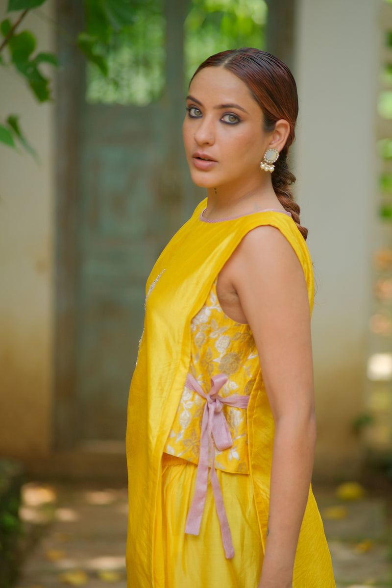 Amara Kurta Set dupion, chanderi silk kurta/kurta set by Myoho in yellow for women Worldwide