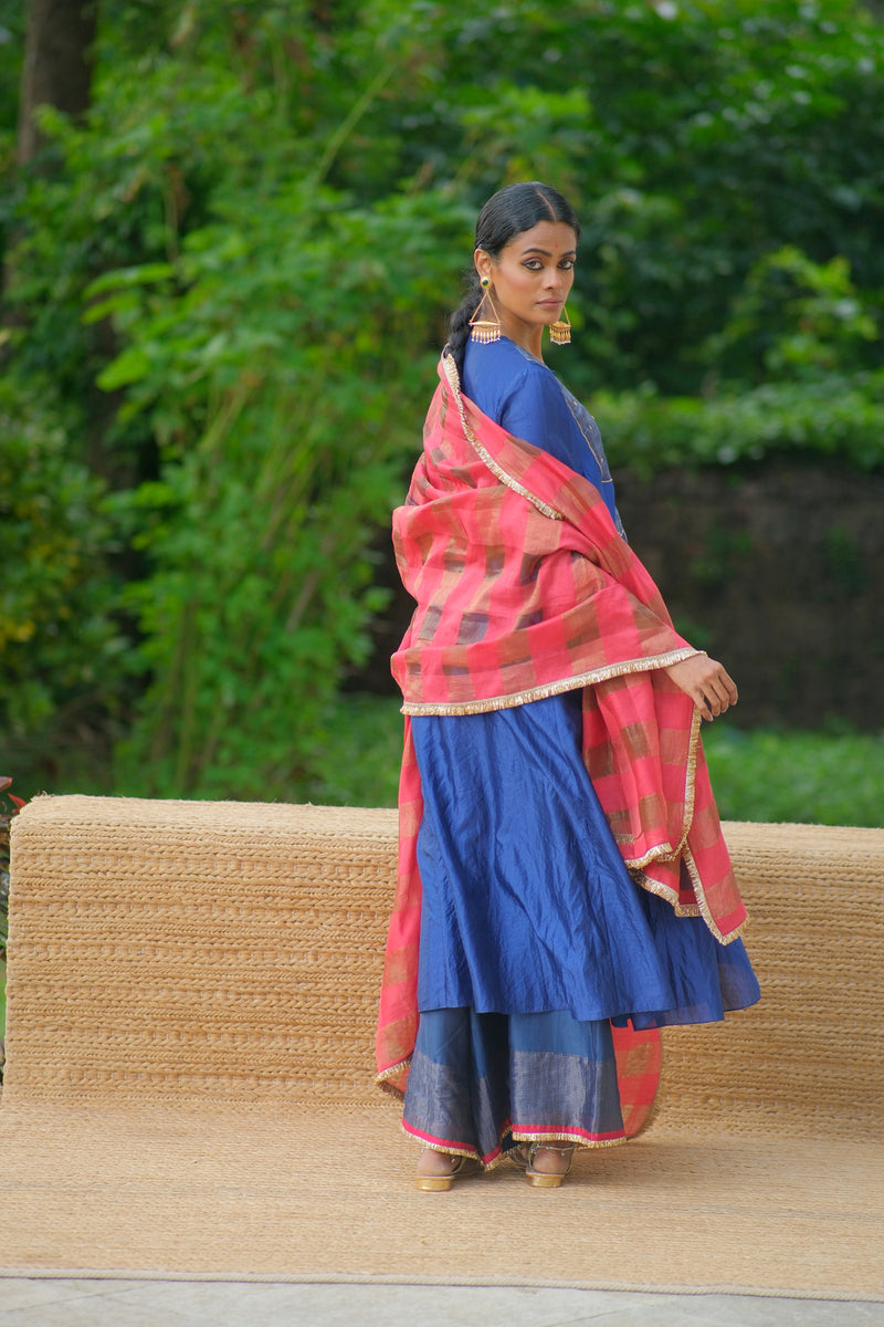 Ojas Kurta Set dupion silk, tissue kurta/kurta set by Myoho in blue for women Worldwide