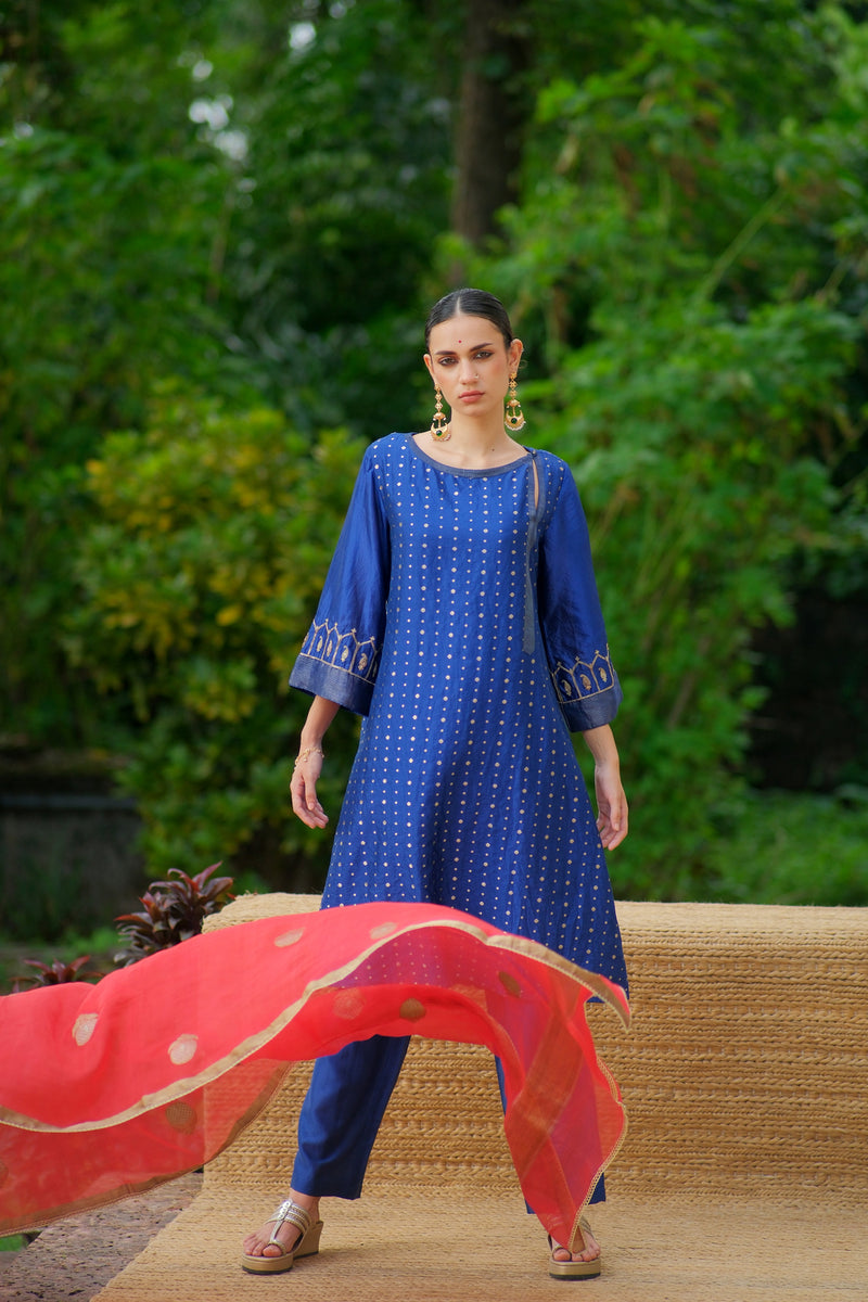 Tara Kurta Set brocade, chanderi silk kurta/kurta set by Myoho in blue for women Worldwide