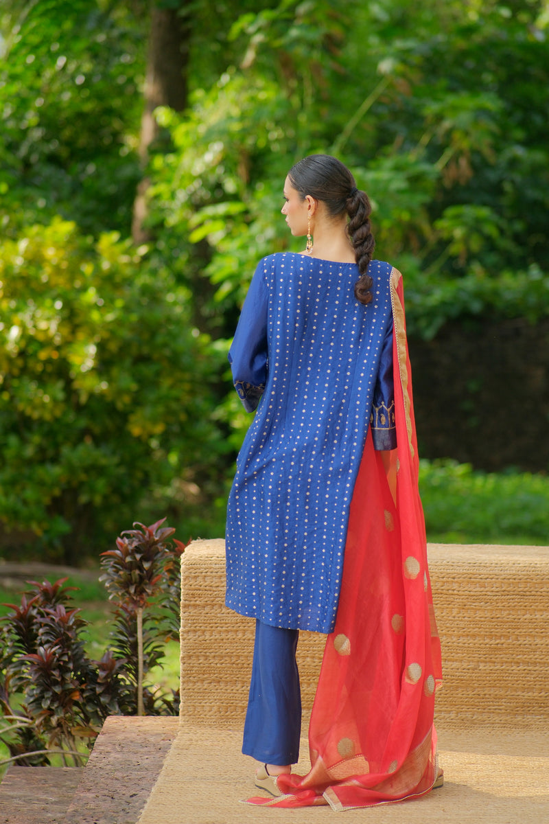 Tara Kurta Set brocade, chanderi silk kurta/kurta set by Myoho in blue for women Worldwide