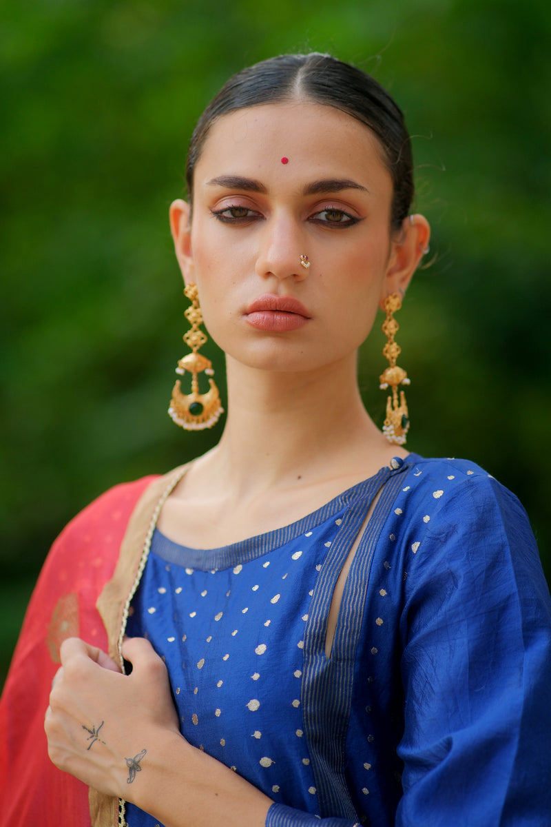 Tara Kurta Set brocade, chanderi silk kurta/kurta set by Myoho in blue for women Worldwide
