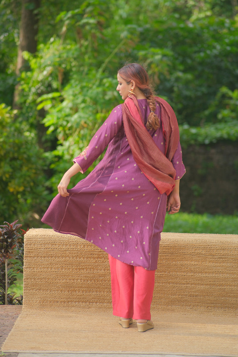 Prabha Kurta Set brocade, chanderi silk kurta/kurta set by Myoho in purple for women Worldwide