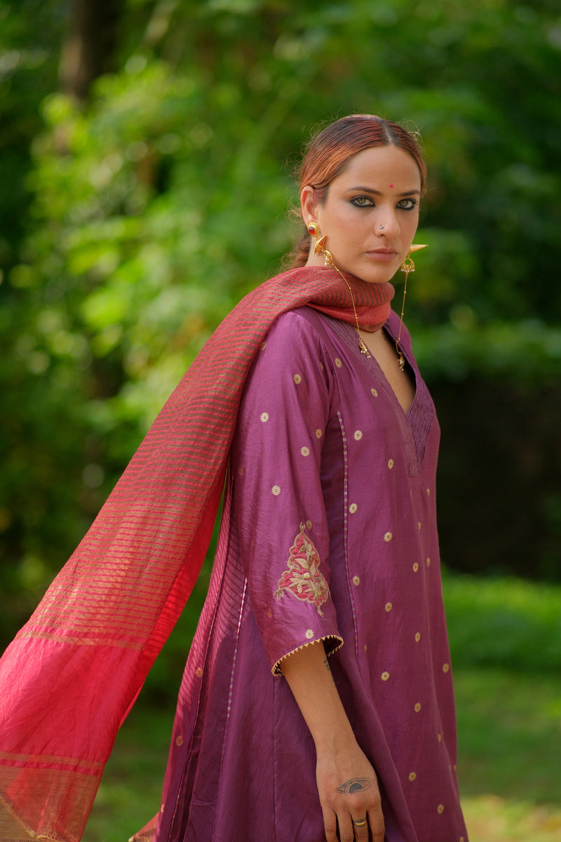 Prabha Kurta Set brocade, chanderi silk kurta/kurta set by Myoho in purple for women Worldwide