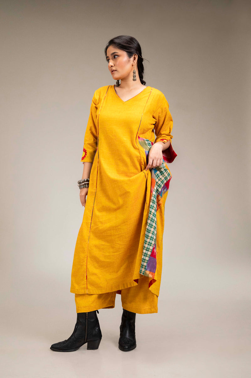 Suryoday Set (3 Piece - Kurta, Palazzo & Dupatta) cotton,gamcha co-ord set by 145 East in yellow, green for women Worldwide