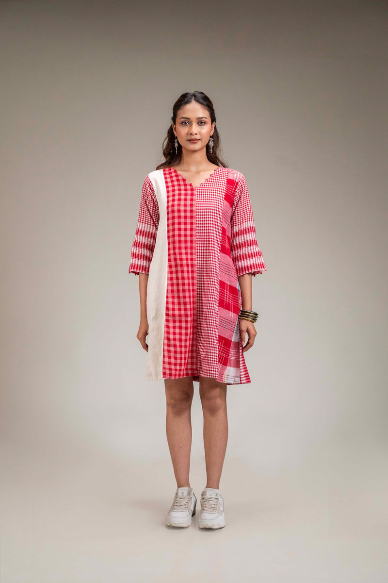 Usha Dress cotton,gamcha dress by 145 East in red, white for women Worldwide