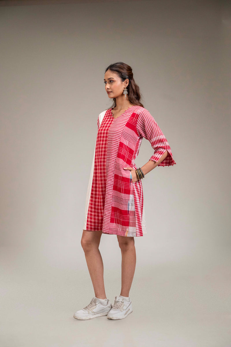 Usha Dress cotton,gamcha dress by 145 East in red, white for women Worldwide