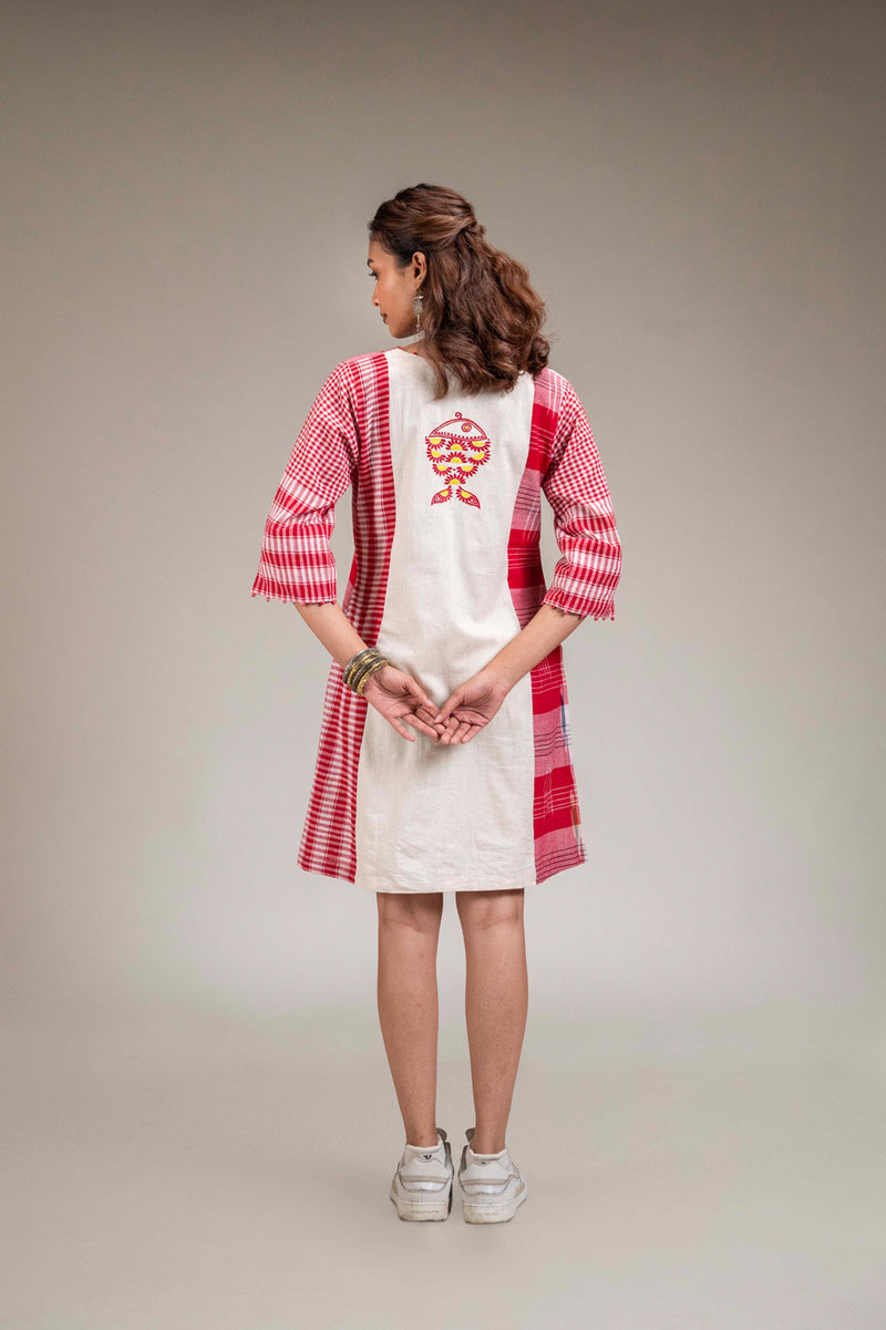 Usha Dress cotton,gamcha dress by 145 East in red, white for women Worldwide