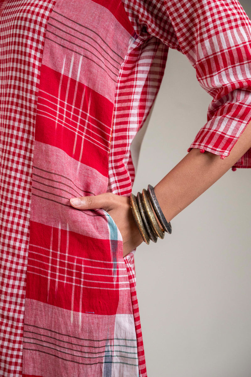 Usha Dress cotton,gamcha dress by 145 East in red, white for women Worldwide