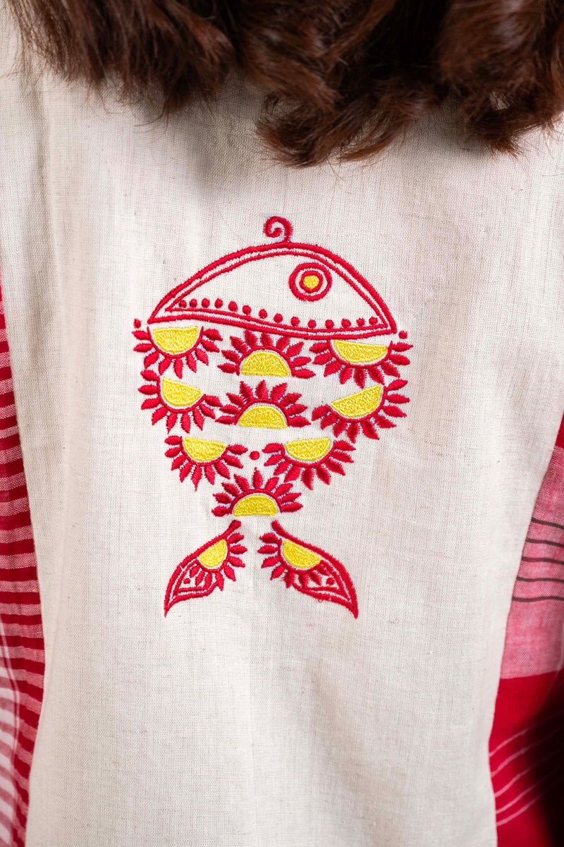 Usha Dress cotton,gamcha dress by 145 East in red, white for women Worldwide