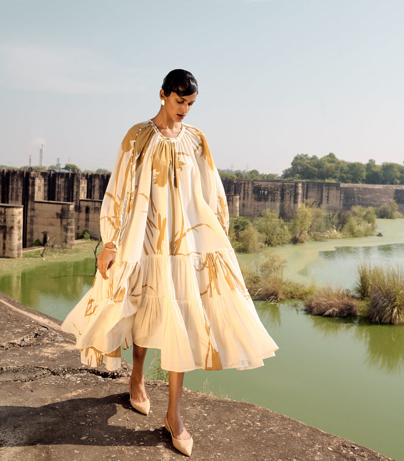Canary dress cotton by Khara Kapas in white for women Worldwide