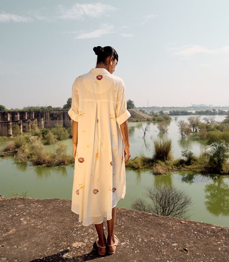 Dove shirt dress cotton by Khara Kapas in white for women Worldwide