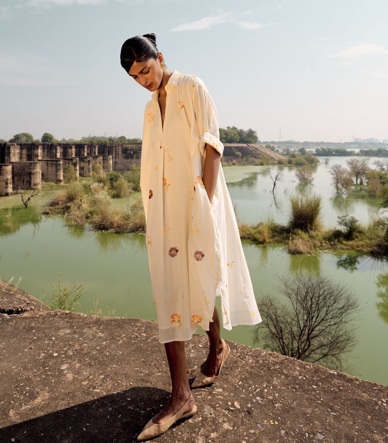 Dove shirt dress cotton by Khara Kapas in white for women Worldwide