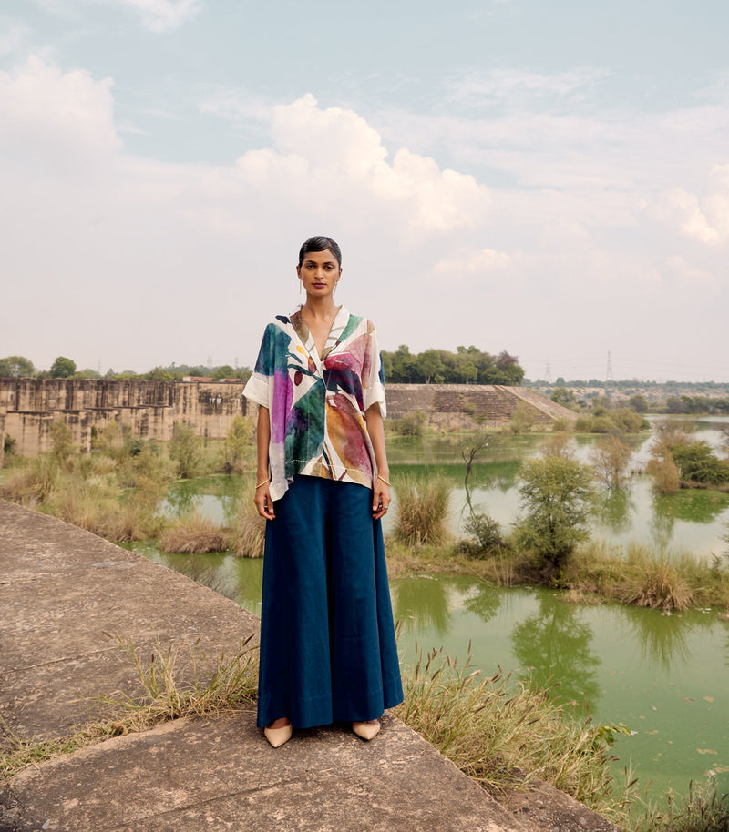 Blue jay top cotton by Khara Kapas in multi for women Worldwide