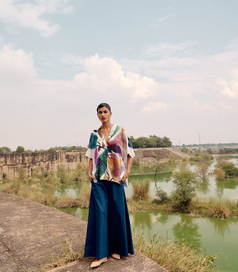 Blue jay top cotton by Khara Kapas in multi for women Worldwide