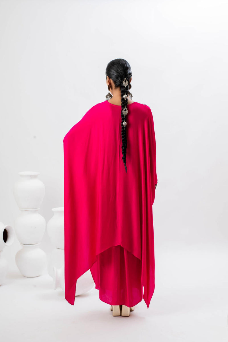 Morrocon Kaftaan with Wrap Skirt - Pink satin by PRAHNAAYA in pink color for women Worldwide