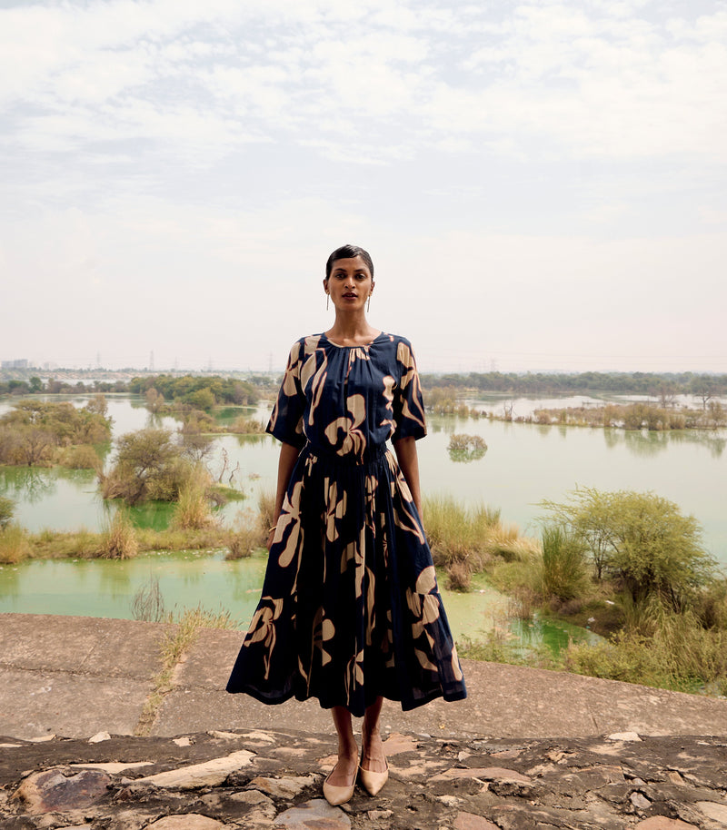 Bulbul dress cotton by Khara Kapas in blue for women Worldwide