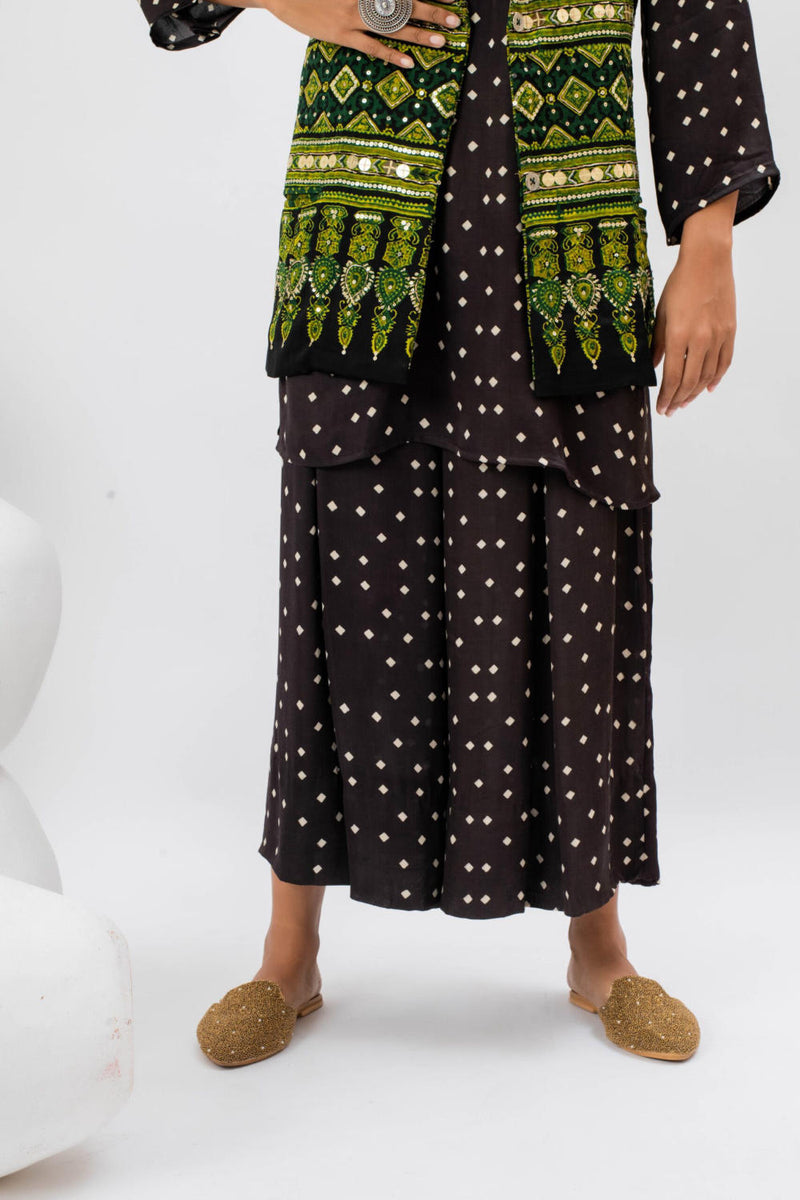 Marrakech Bundi Jacket with Tunic Set satin by PRAHNAAYA in green color for women Worldwide
