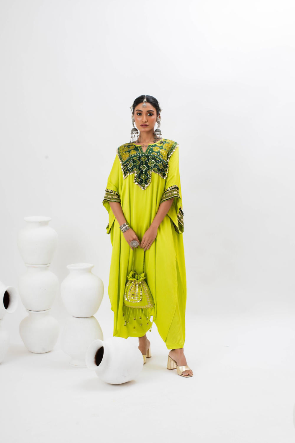 Marrakech Long Kurta Set with Slim Pants - GREEN