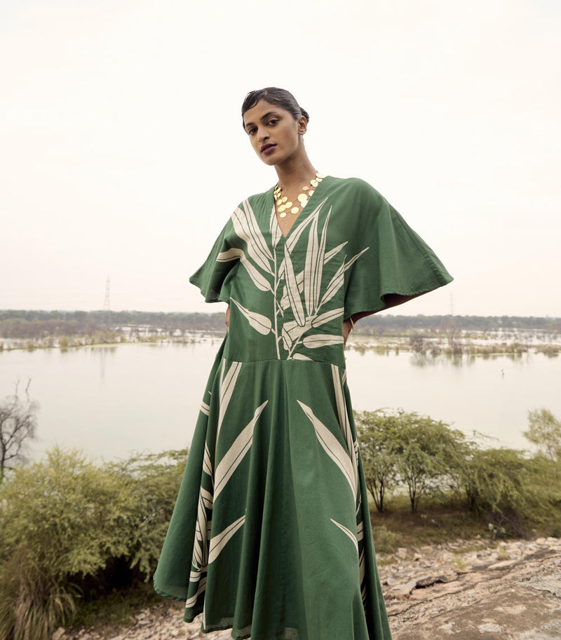 Thornbill dress cotton by Khara Kapas in green for women Worldwide