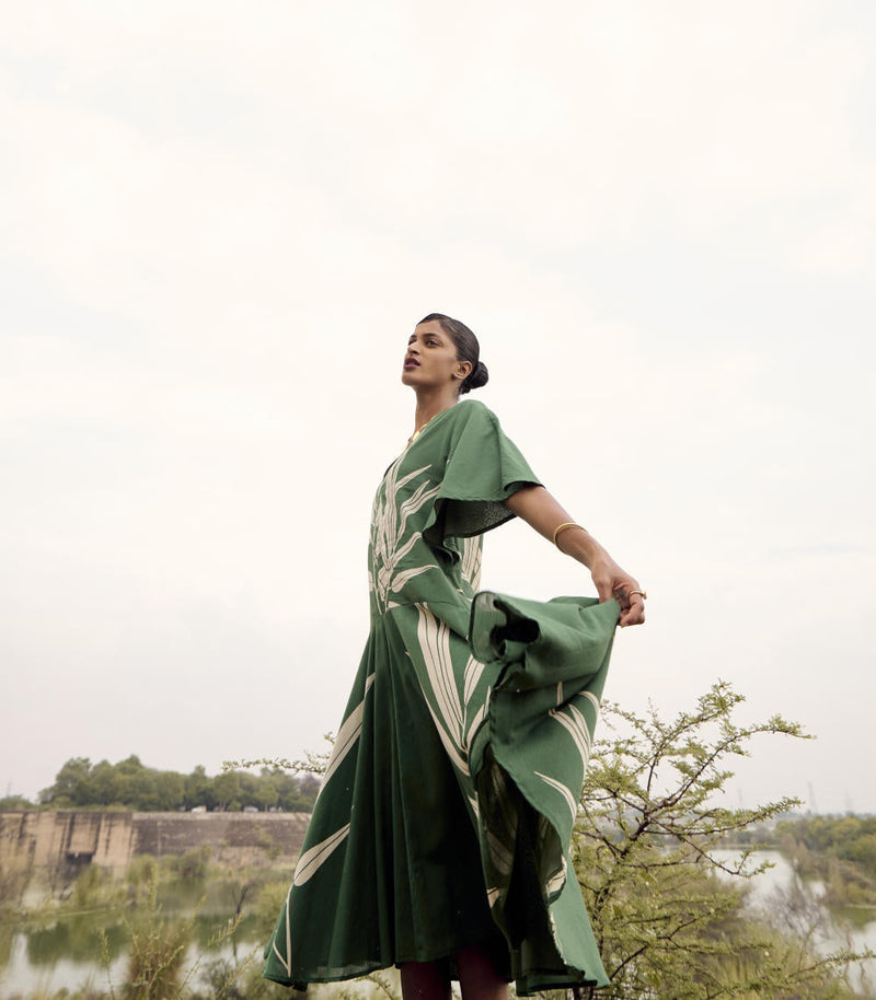 Thornbill dress cotton by Khara Kapas in green for women Worldwide
