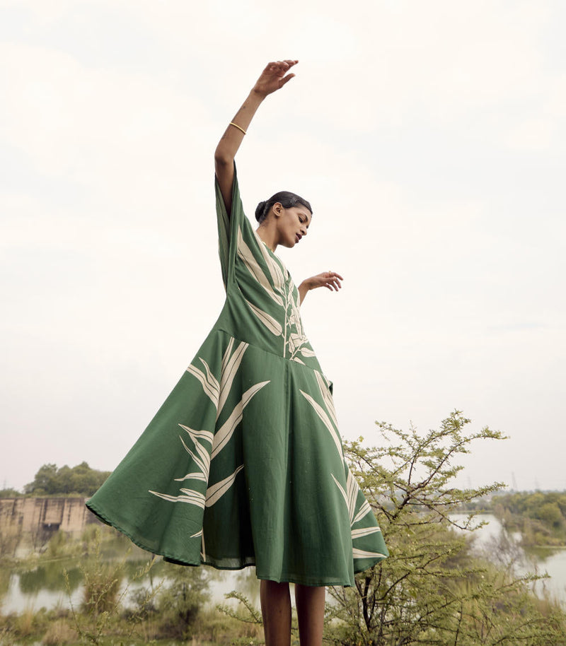 Thornbill dress cotton by Khara Kapas in green for women Worldwide