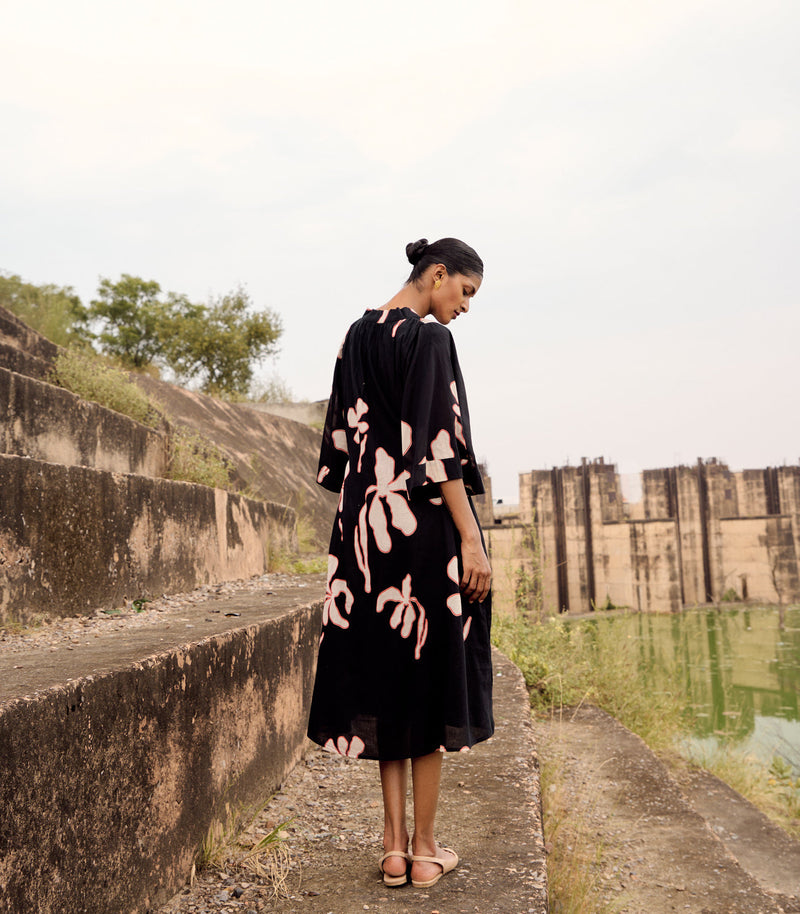 Quail dress cotton by Khara Kapas in black for women Worldwide