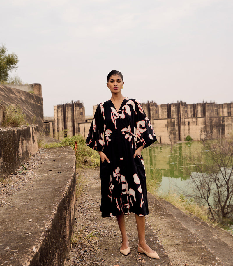 Quail dress cotton by Khara Kapas in black for women Worldwide