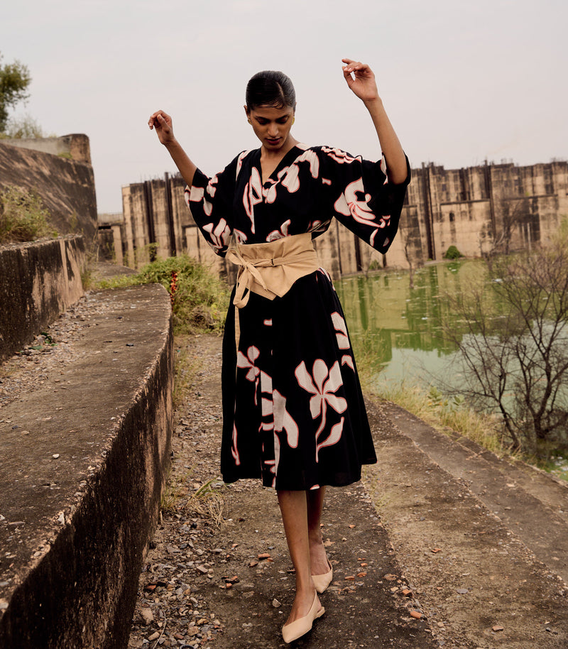 Quail dress cotton by Khara Kapas in black for women Worldwide